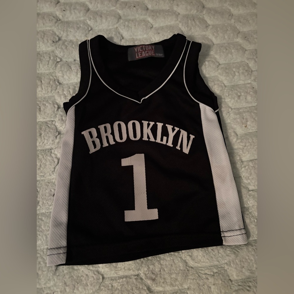 Kids' Brooklyn #1 Black and White Basketball Tank Top 000